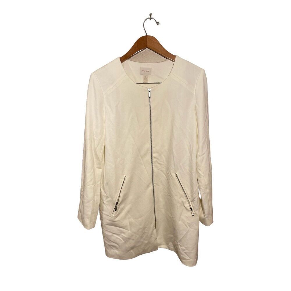 Chicos Sleek Topper Jacket Womens Medium (Chicos 1) Zipper Lined White‎ NWT
